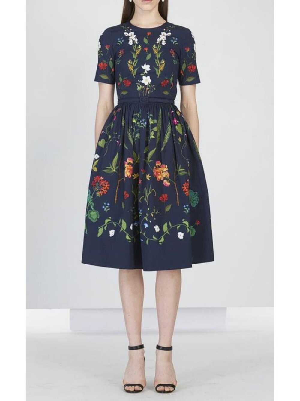 OSCAR DE LA RENTA Women's Floral Printed Stretch-Cotton Midi Dress Size 6